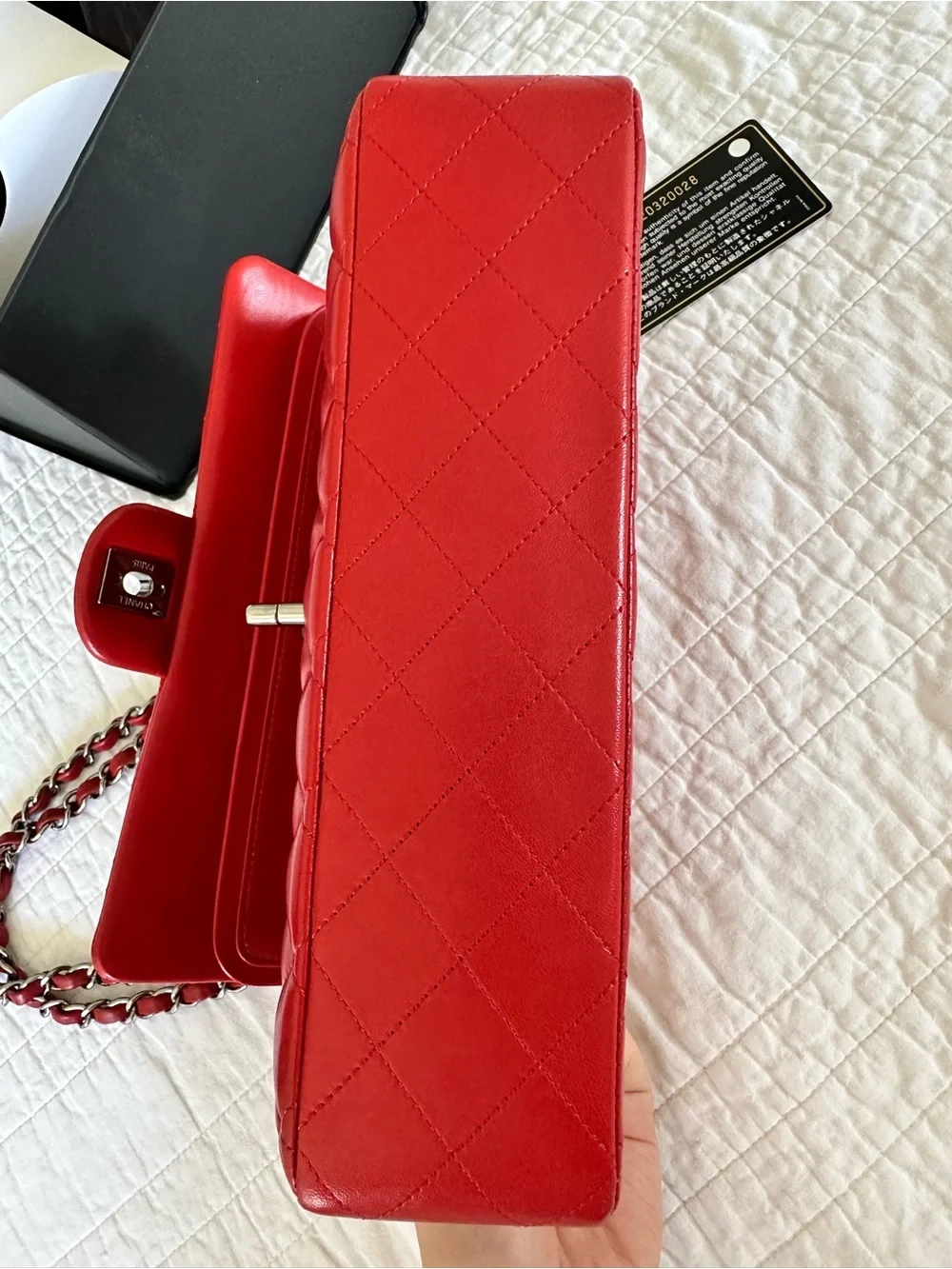 CHANEL Classic Quilted Lambskin Medium Double Flap Red Excellent Condition